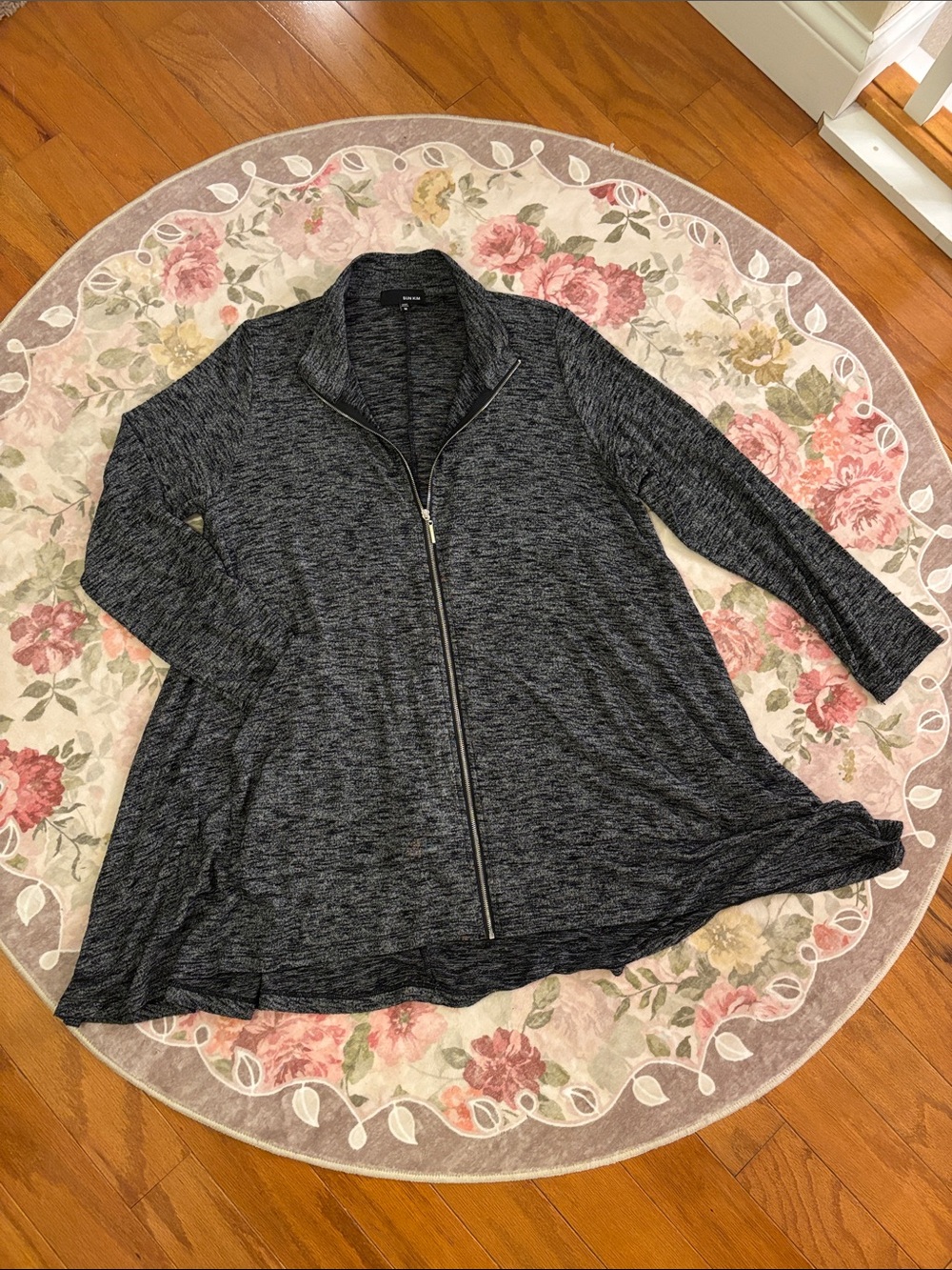 Sun Kim Men's Gray Marled Zip-Up Sweater medium